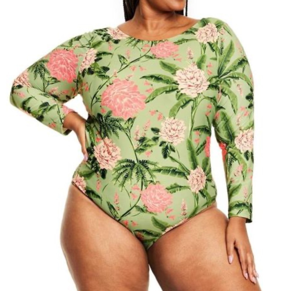 Agua Bendita Green Floral One Piece Swimsuit